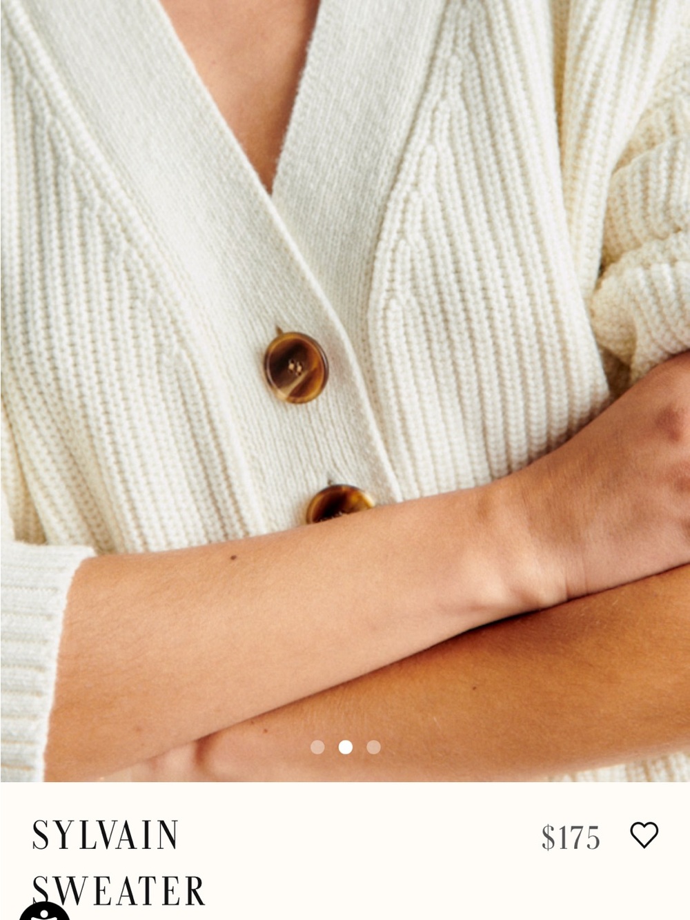 Sezane Cream V-Neck Button Ribbed Sweater - Picture 2 of 8